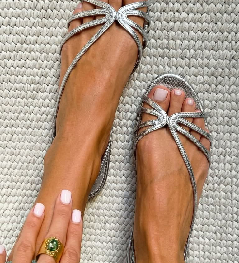 Deila - Sandalias de Tiras Metalizadas para Verano