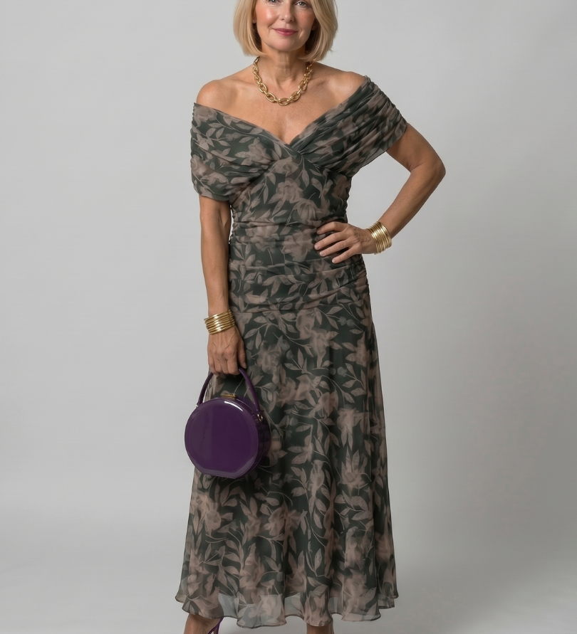 Calen | Vestido Midi Fluido con Hombros al Descubierto