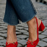 Zapatos de Tacón de Bloque Slingback de Ante Oliva