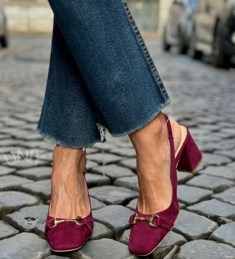 Zapatos de Tacón de Bloque Slingback de Ante Oliva