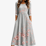 Vestido Midi Floral Gris Plateado Retiro