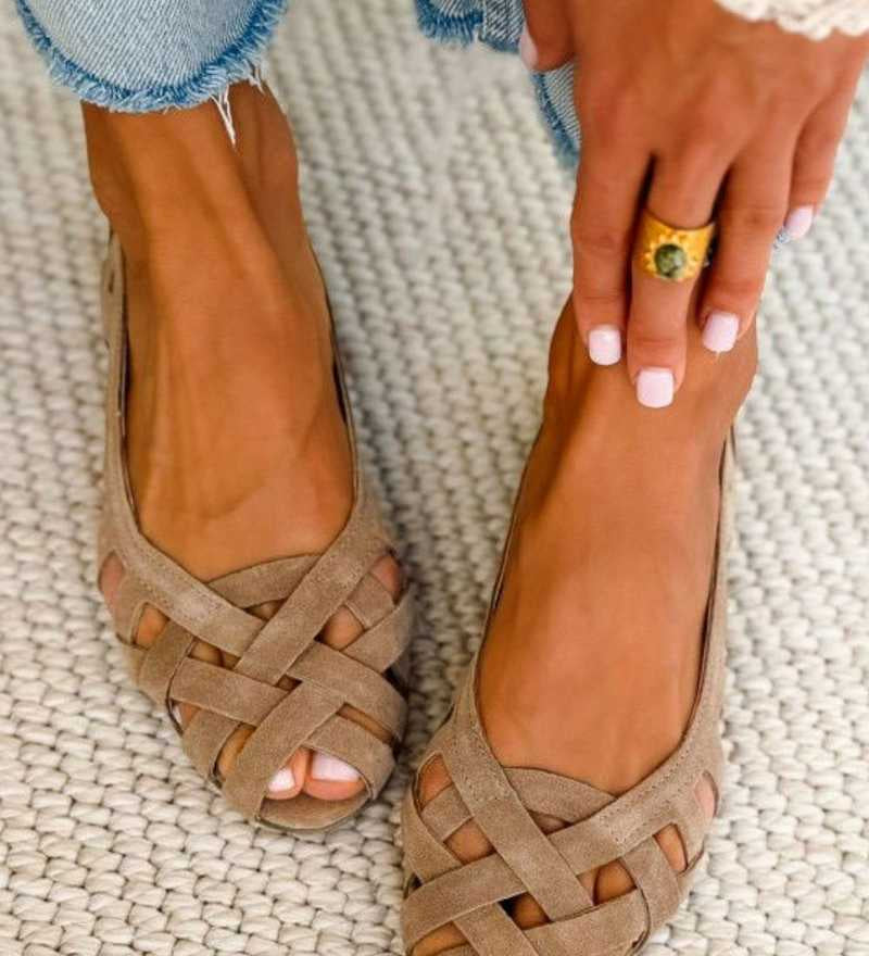 Sandalias Trenzadas Casual Planas de Punta Abierta con Tiras Cruzadas