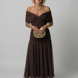 Calen | Vestido Midi Fluido con Hombros al Descubierto