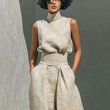 Conjunto Minimalista de Blusa Sin Mangas y Pantalón Ancho de Algodón y Lino