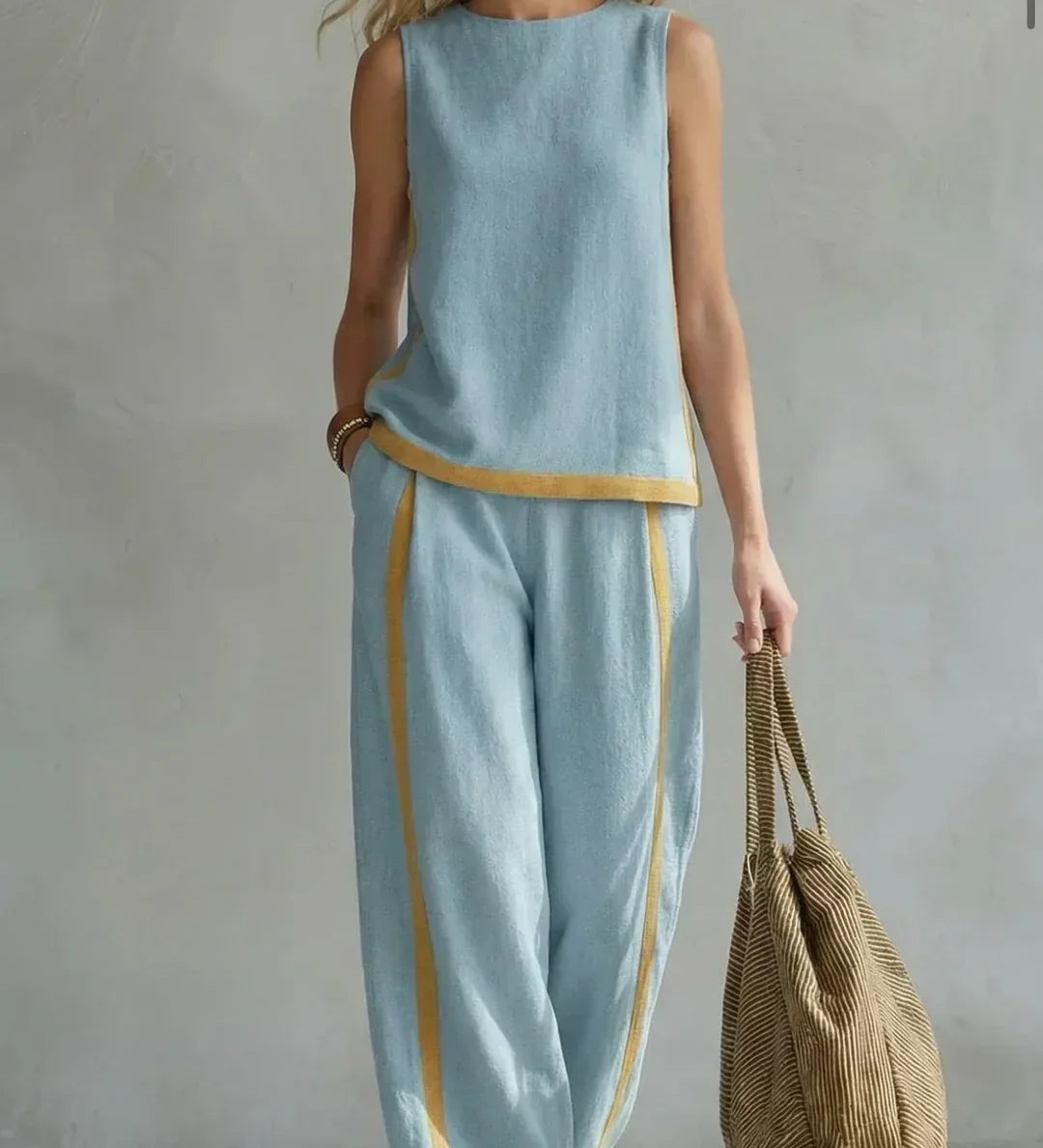 Úrsula | Conjunto de Chaleco y Pantalón Chic-Desenfadado con Acabados Bicolor
