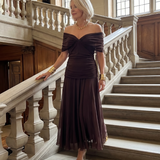 Calen | Vestido Midi Fluido con Hombros al Descubierto