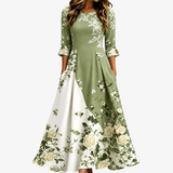 Vestido Maxi de Rosas de Jardín Verde Salvia con Bolsillos