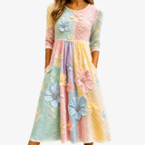 Vestido Midi de Jardín Floral Pastel con Bolsillos