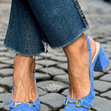 Zapatos de Tacón de Bloque Slingback de Ante Oliva