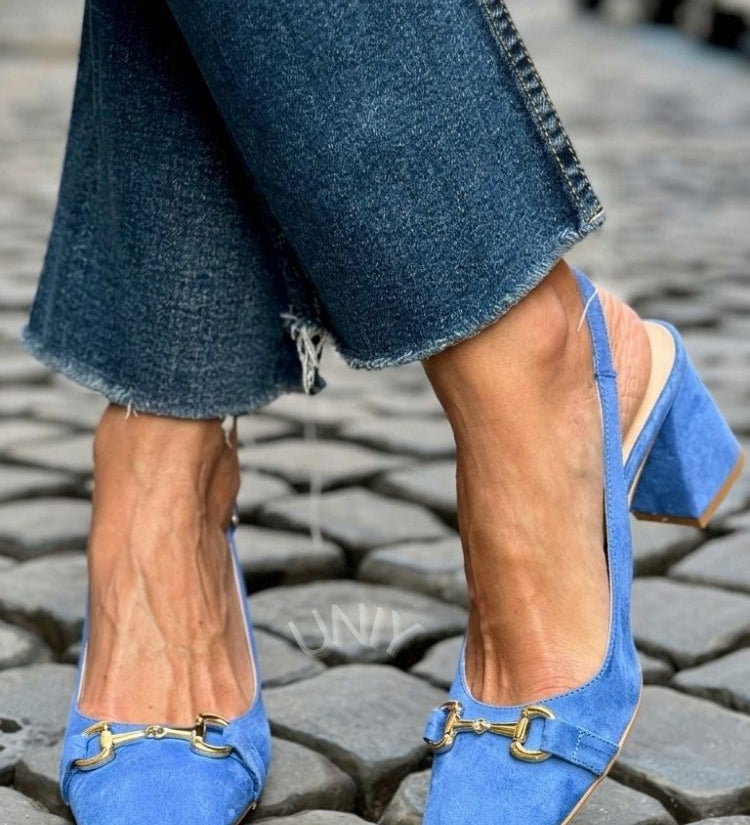 Zapatos de Tacón de Bloque Slingback de Ante Oliva