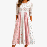 Vestido Midi Patchwork Rosa Palo con Bolsillos