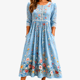 Vestido Midi Floral de Jardín Azul Cielo
