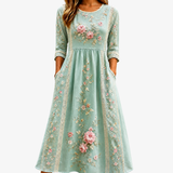 Vestido Midi de Rosas Rosa Palo
