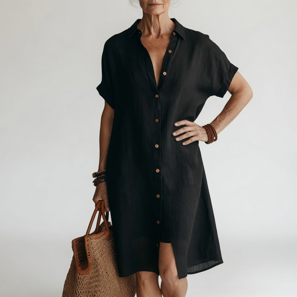 Timéa™ — Vestido camisero midi transpirable, elegancia parisina
