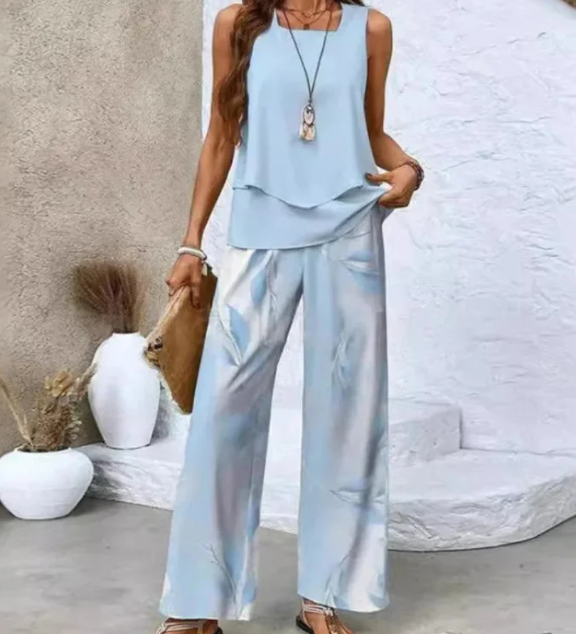 Ovelynra™ | Top Sin Mangas y Pantalón Ancho