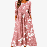 Vestido Midi Floral Rosa Palo con Bolsillos