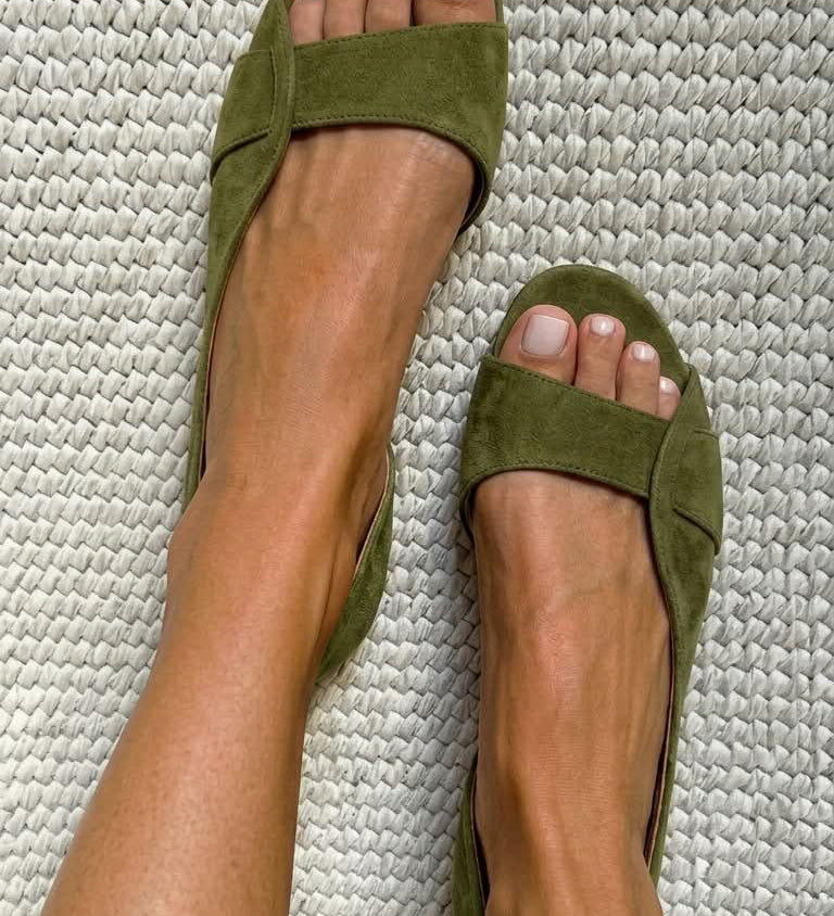 Sandalias Slingback de Ante Casual Planas de Punta Abierta