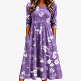 Vestido Midi Floral Lavanda Cómodo con Bolsillos