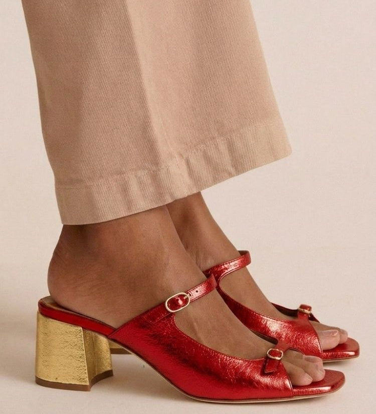 Sonsoles - Tacones Gruesos con Tira Trasera y Puntera en Bloques para Verano