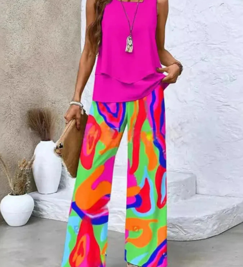 Ovelynra™ | Top Sin Mangas y Pantalón Ancho