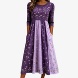 Vestido Midi de Paneles Lavanda y Flores Silvestres