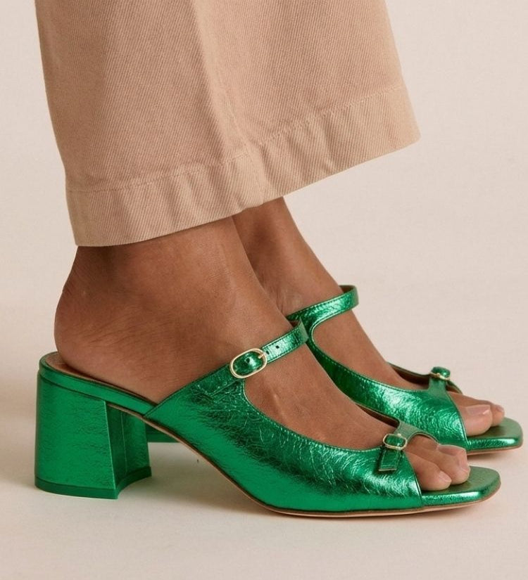 Sonsoles - Tacones Gruesos con Tira Trasera y Puntera en Bloques para Verano