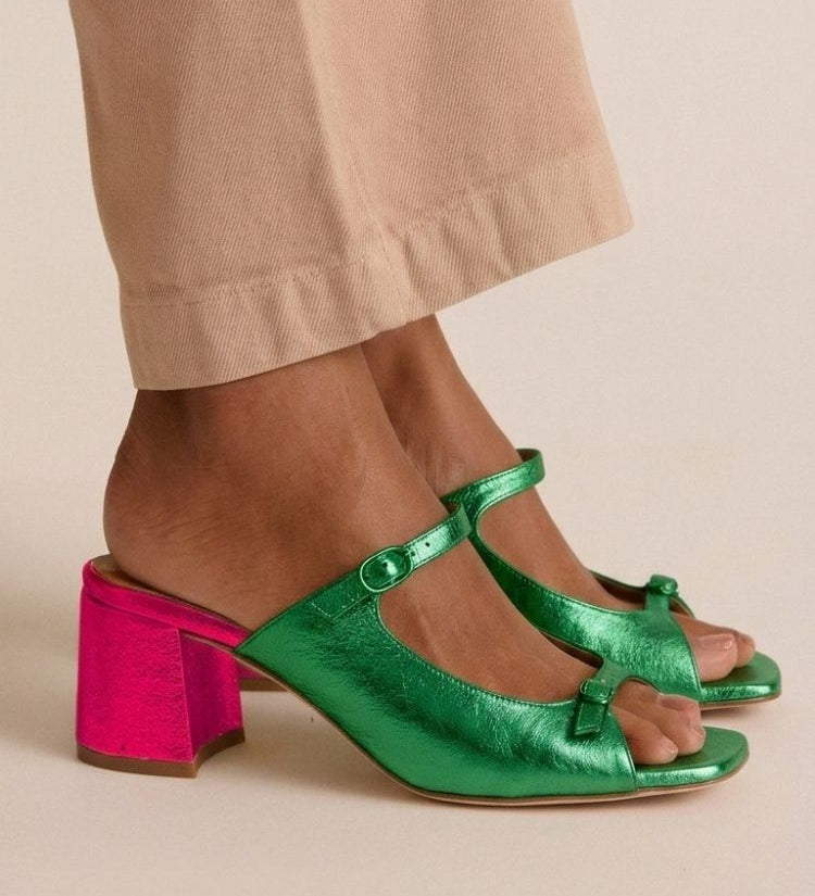 Sonsoles - Tacones Gruesos con Tira Trasera y Puntera en Bloques para Verano