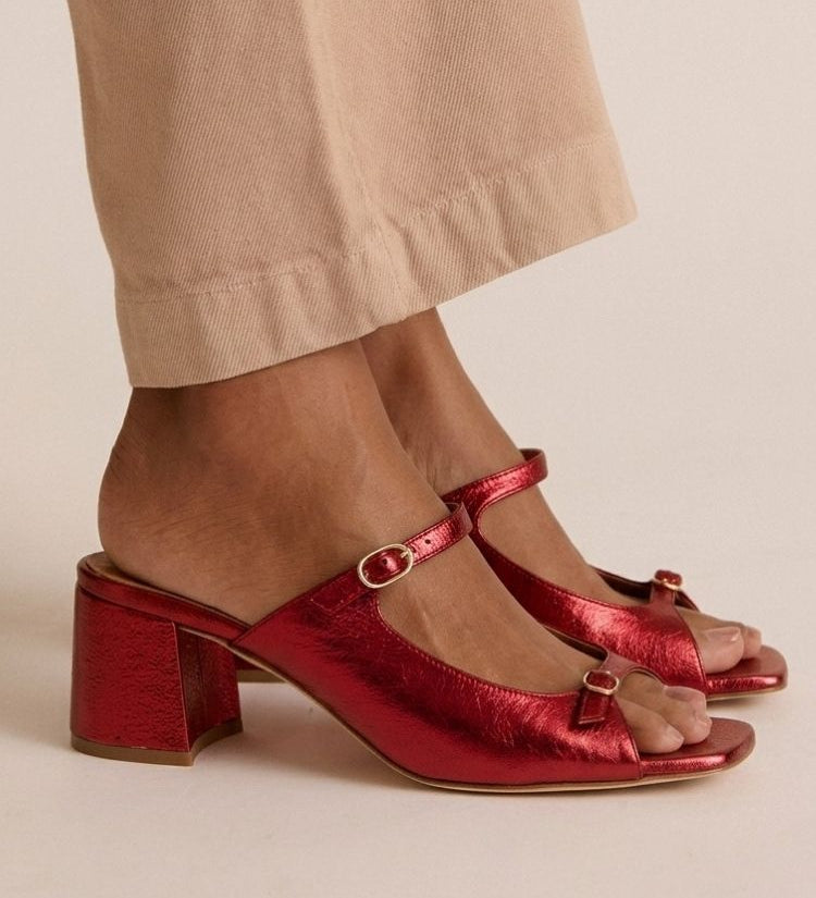 Sonsoles - Tacones Gruesos con Tira Trasera y Puntera en Bloques para Verano