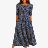 Vestido Maxi Floral Azul Marino con Bolsillos