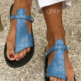 Sandalias de Dedo Efecto Cocodrilo con Tira y Hebilla en el Empeine