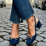 Zapatos de Tacón de Bloque Slingback de Ante Oliva
