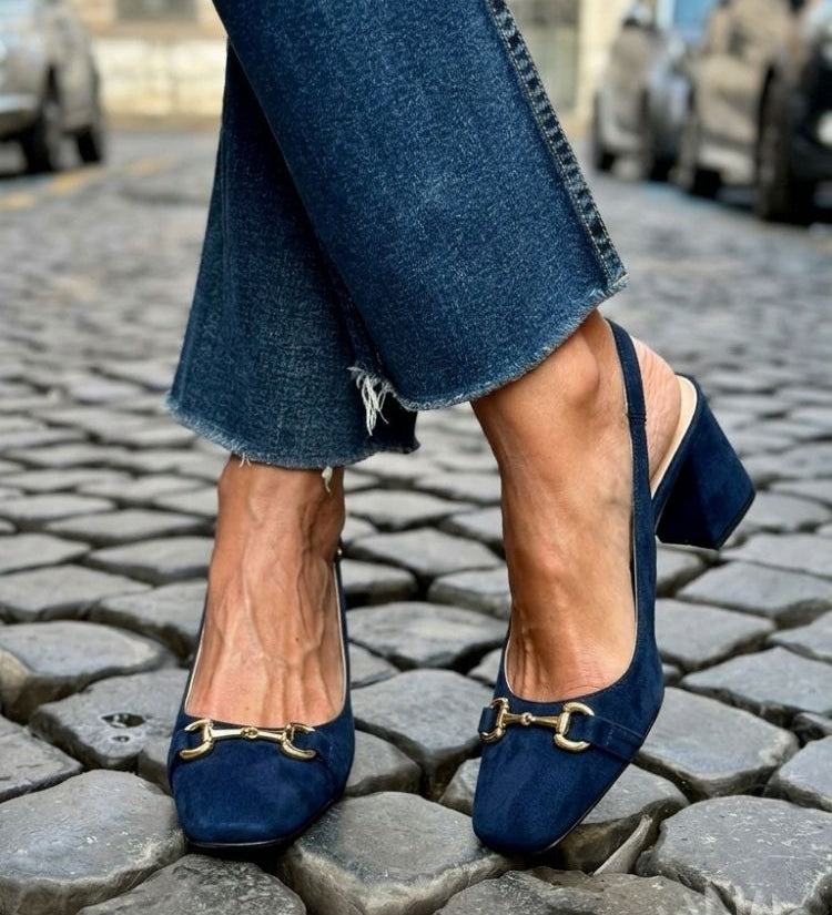 Zapatos de Tacón de Bloque Slingback de Ante Oliva