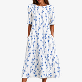 Vestido Midi Azul Campo con Bolsillos