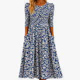 Vestido Maxi Azul de Margaritas con Bolsillos
