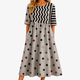 Vestido Midi Estampado Mixto con Bolsillos