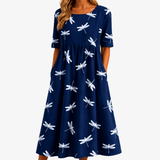Vestido Midi de Libélulas con Bolsillos