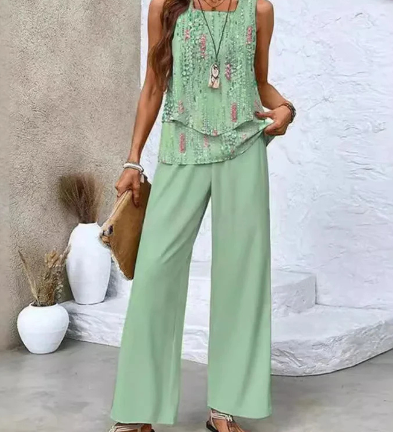 Ovelynra™ | Top Sin Mangas y Pantalón Ancho