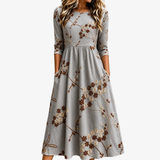 Vestido Midi Floral de Otoño con Bolsillos