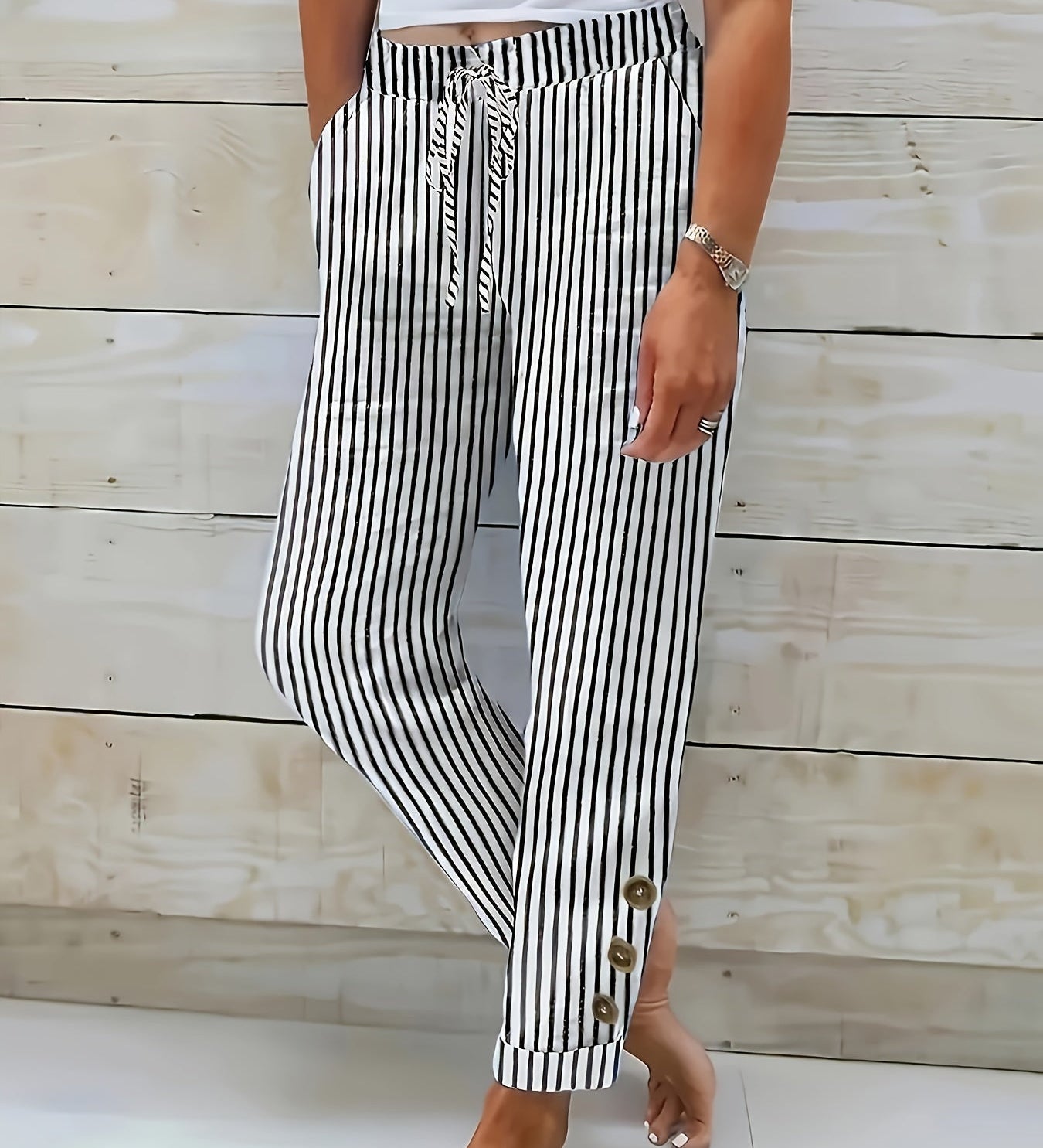 Raquelle - Pantalones a Rayas Casual