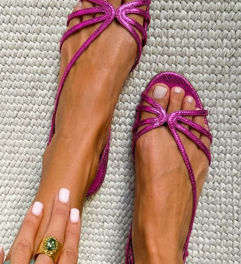 Deila - Sandalias de Tiras Metalizadas para Verano