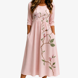 Vestido Midi de Magnolias Rosa Palo