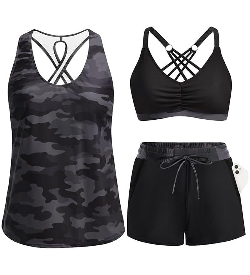 Maren | Conjunto de Tankini, Bikini y Pareo de Tres Piezas
