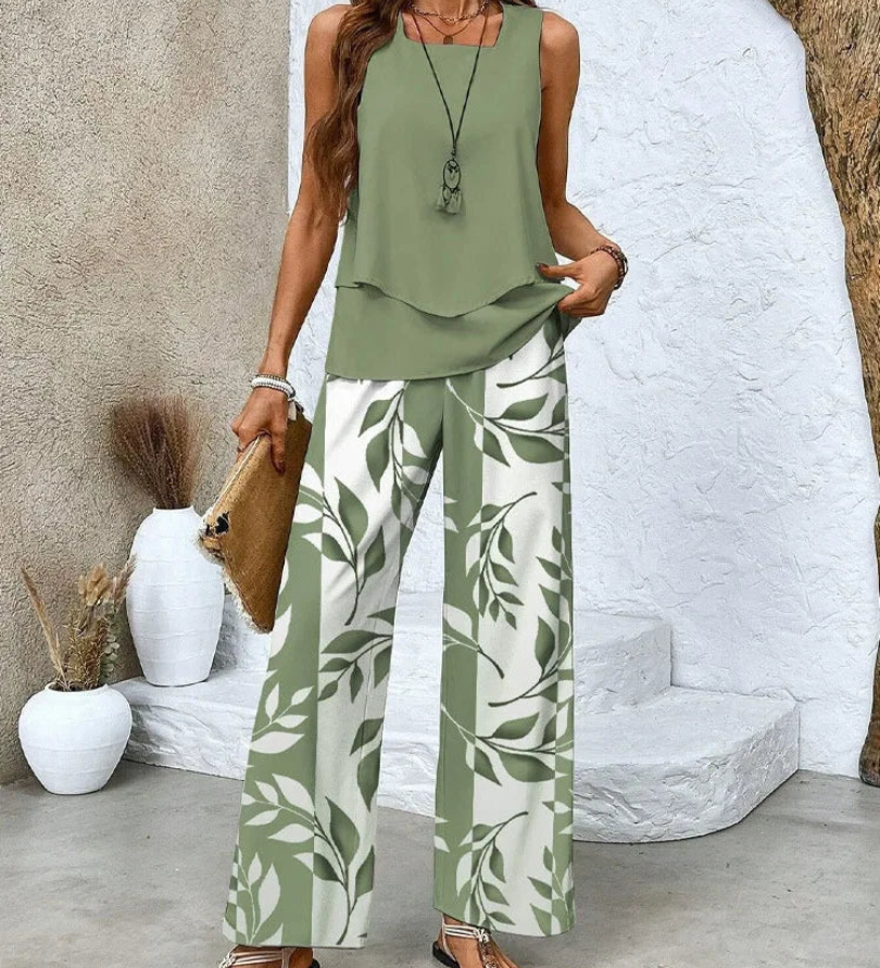 Ovelynra™ | Top Sin Mangas y Pantalón Ancho