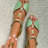 Sandalias Slingback Peep Toe Planas con Detalle de Corazón