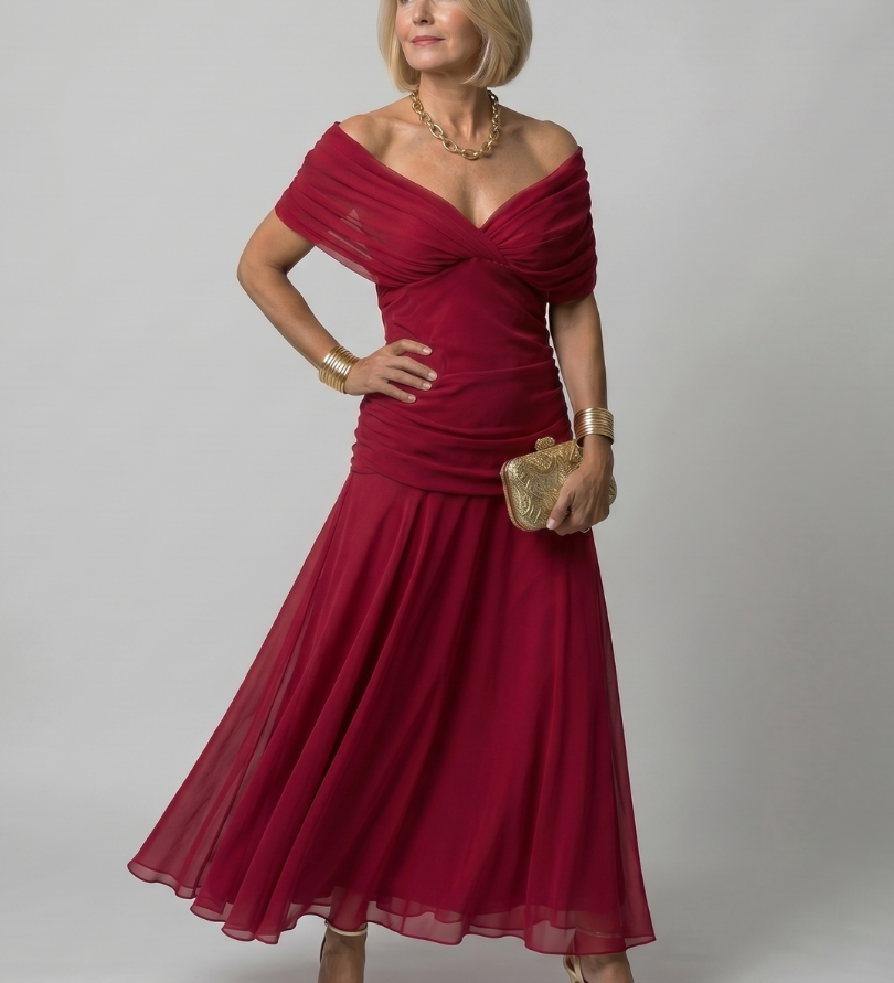 Calen | Vestido Midi Fluido con Hombros al Descubierto