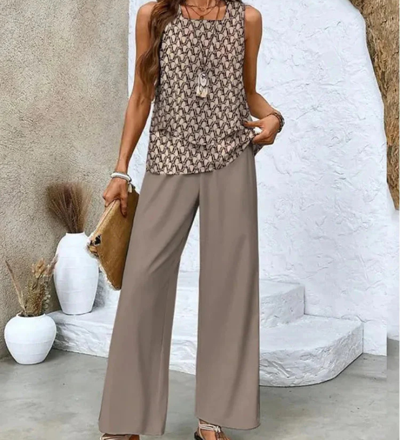 Ovelynra™ | Top Sin Mangas y Pantalón Ancho