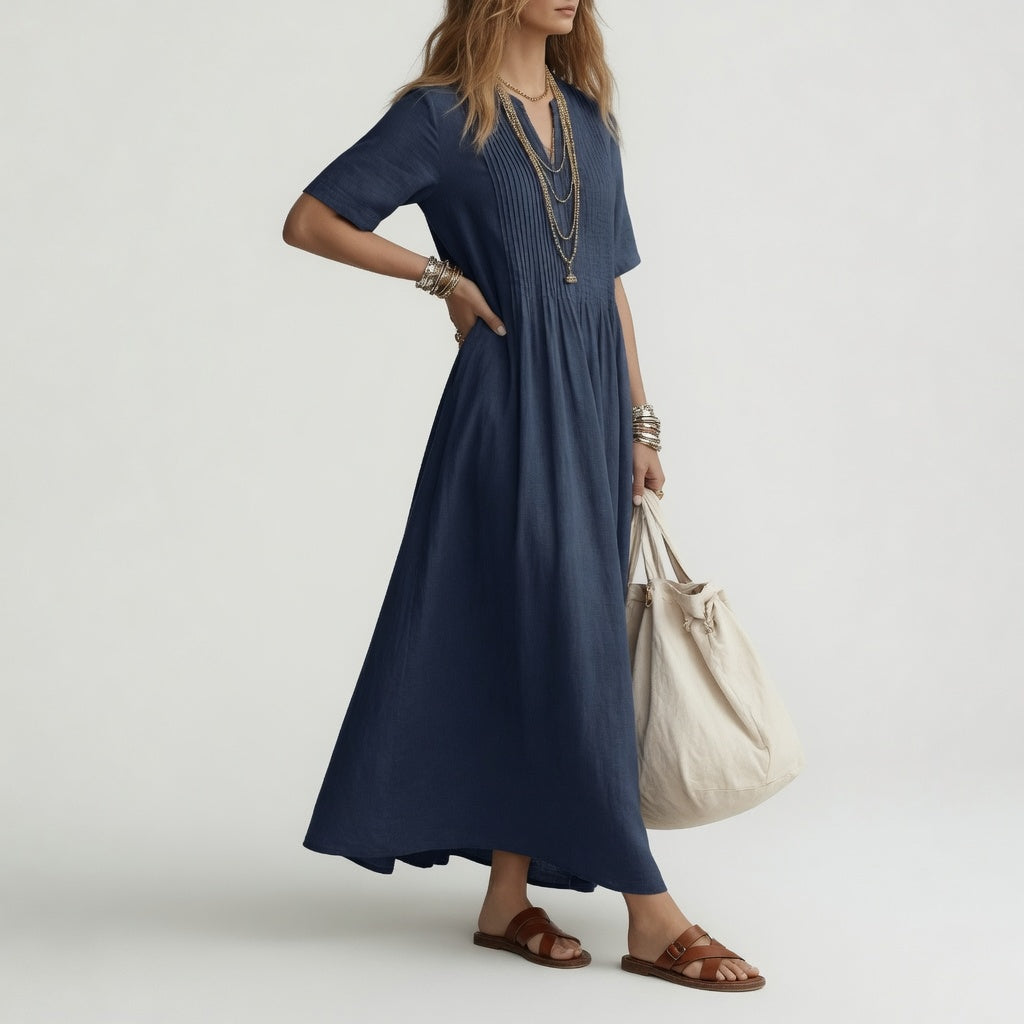 Pélagie™ — Vestido largo de algodón, escote en V, libertad veraniega