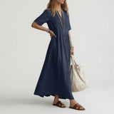 Pélagie™ — Vestido largo de algodón, escote en V, libertad veraniega