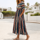 HOLLY | VESTIDO MIDI DE RAYAS ELEGANTE QUE DISIMULA EL VIENTRE