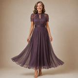 FLAVIA | Vestido Largo de Encaje Violeta, Silueta Elegante para Ocasiones Especiales